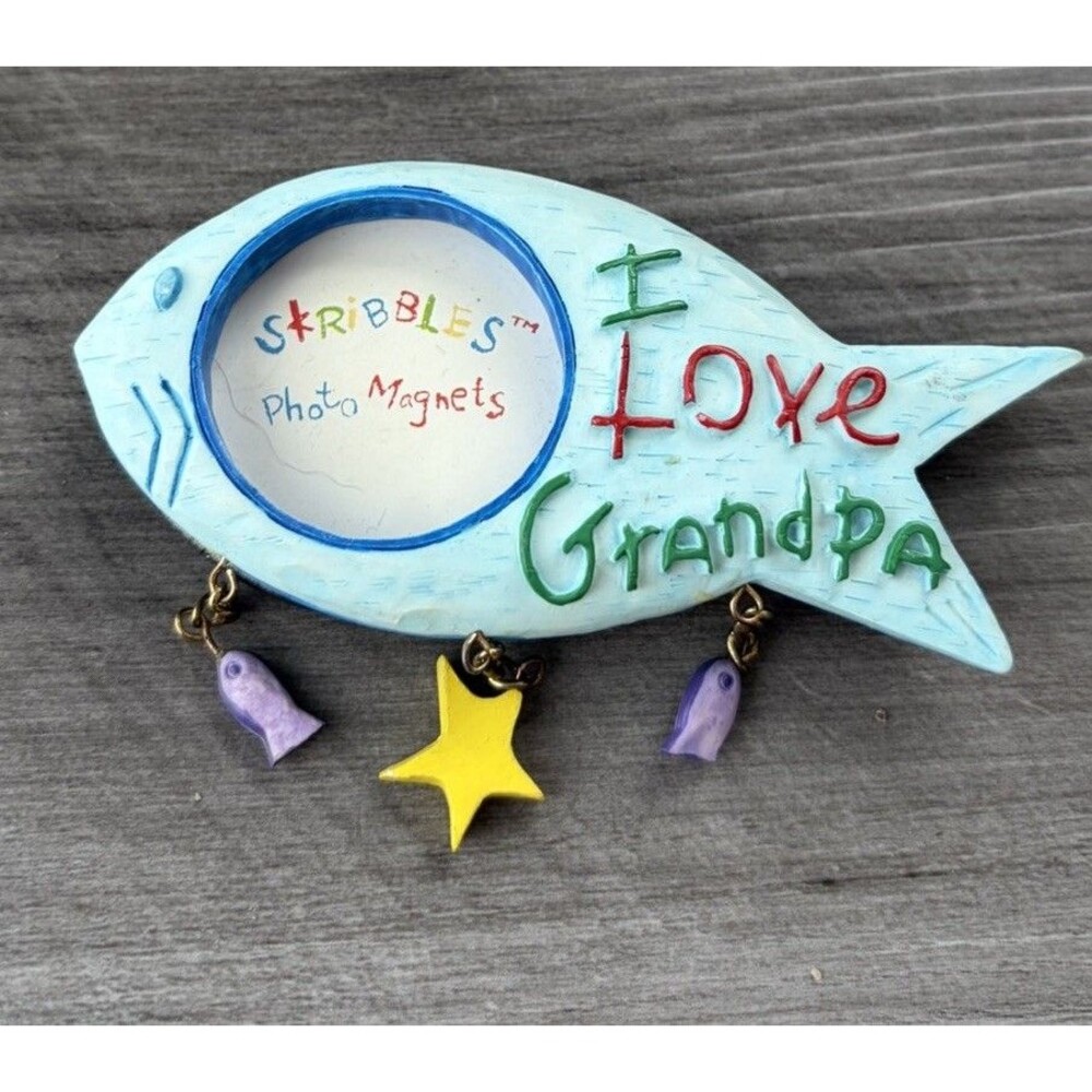 Skribbles Photo Fridge Magnet I Love Grandpa Fish Shape 4”